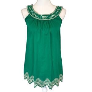 Twentyone Green 100% Cotton Embroidered Tank Size Small